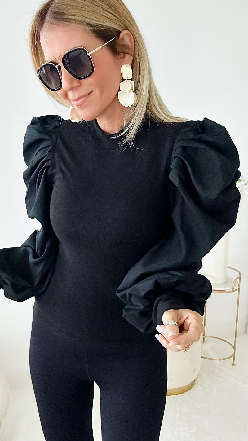 Runway Chic Puff Sleeve Blouse - Black-130 Long Sleeve Tops-HYFVE-Coastal Bloom Boutique, find the trendiest versions of the popular styles and looks Located in Indialantic, FL