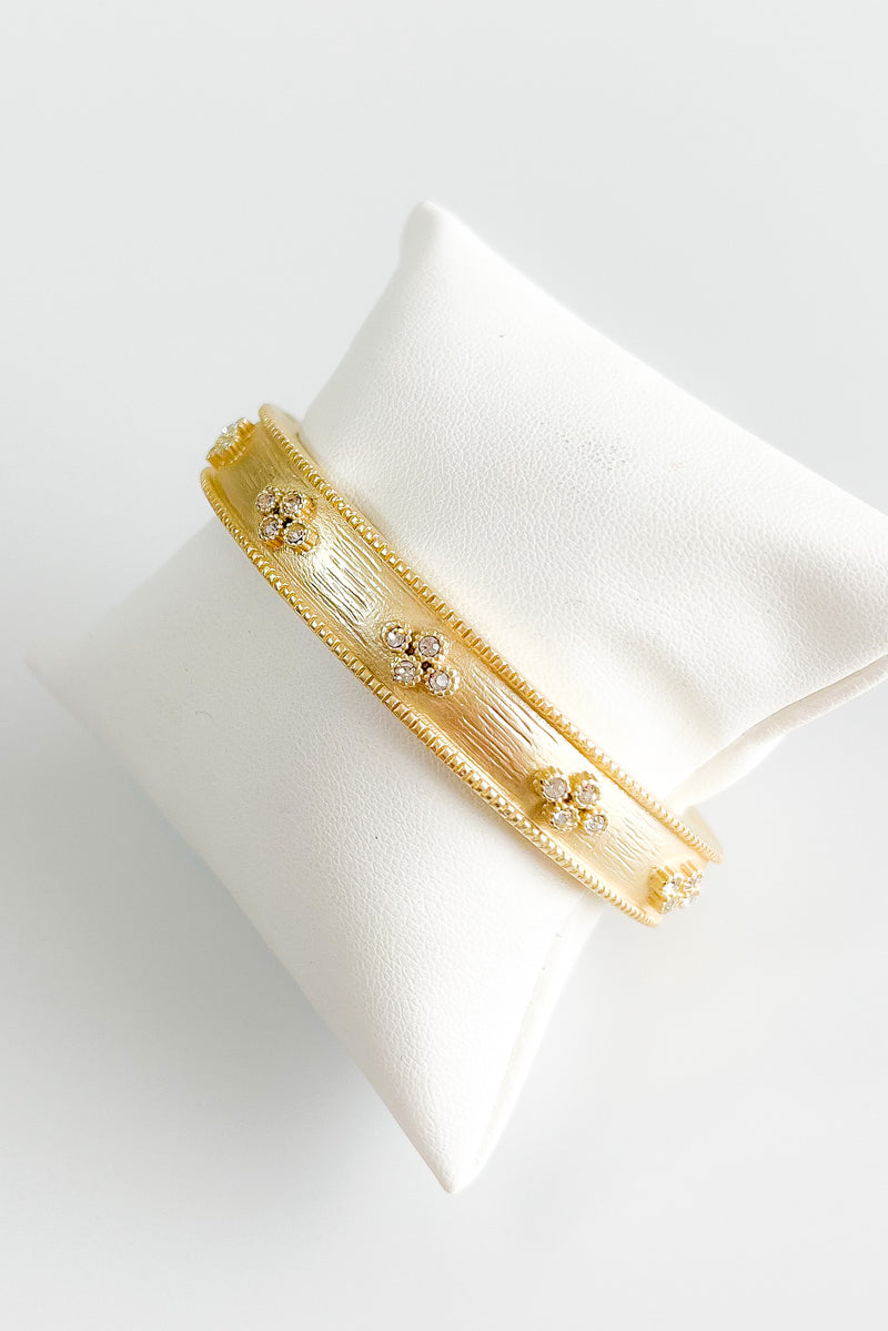 Matte Gold CZ Flower Hinge Bracelet-230 Jewelry-LK JEWELRY/GS JEWELRY-Coastal Bloom Boutique, find the trendiest versions of the popular styles and looks Located in Indialantic, FL