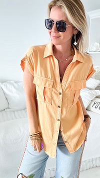 Mattawa Button Front Top - Mango Sorbet-110 Short Sleeve Tops-Love Tree Fashion-Coastal Bloom Boutique, find the trendiest versions of the popular styles and looks Located in Indialantic, FL