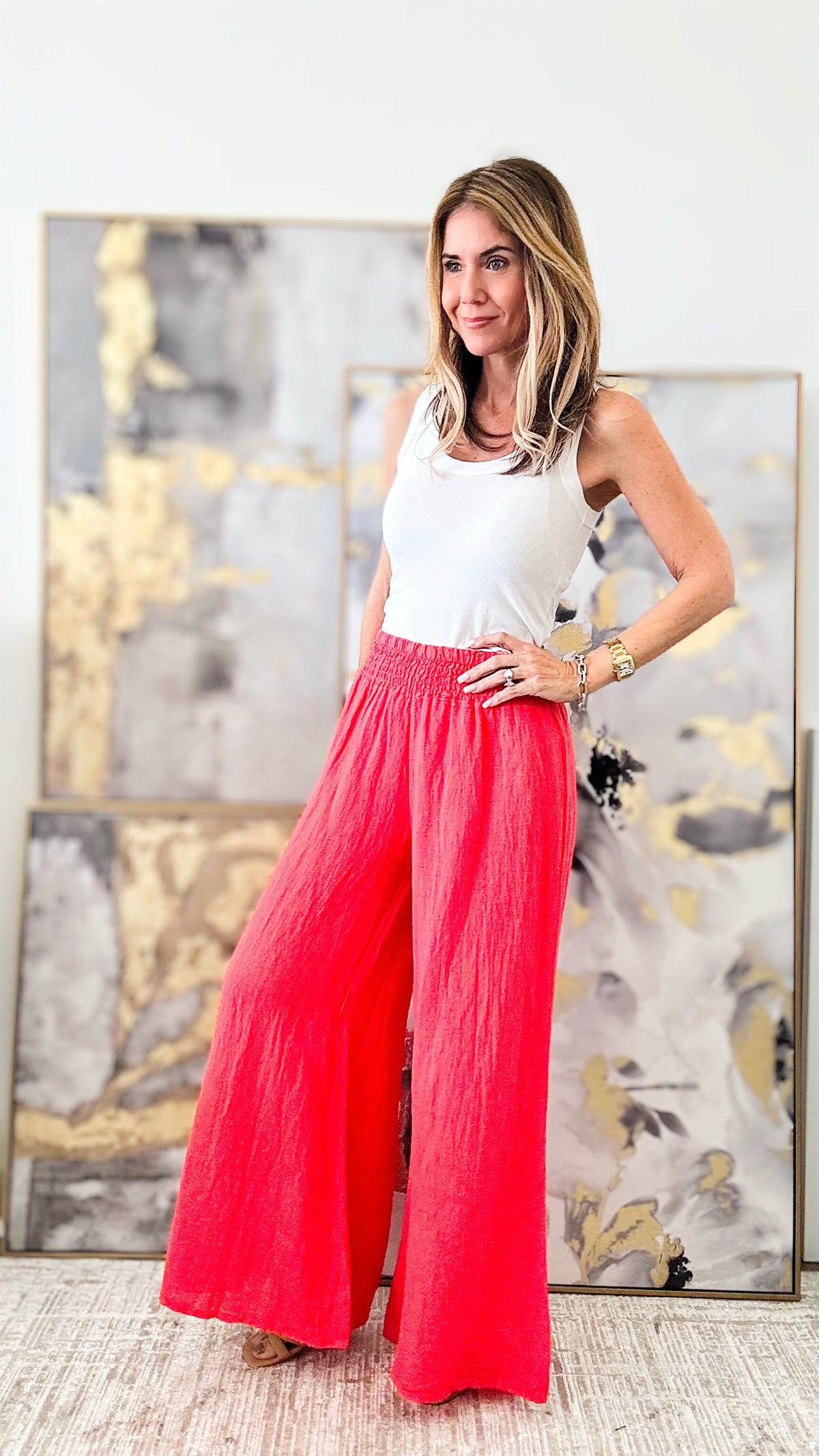 Born Free Linen Italian Palazzo - Coral-170 Bottoms-Germany-Coastal Bloom Boutique, find the trendiest versions of the popular styles and looks Located in Indialantic, FL