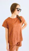 Polka Dot Taylor Top - Rust-110 Short Sleeve Tops-SEE AND BE SEEN-Coastal Bloom Boutique, find the trendiest versions of the popular styles and looks Located in Indialantic, FL