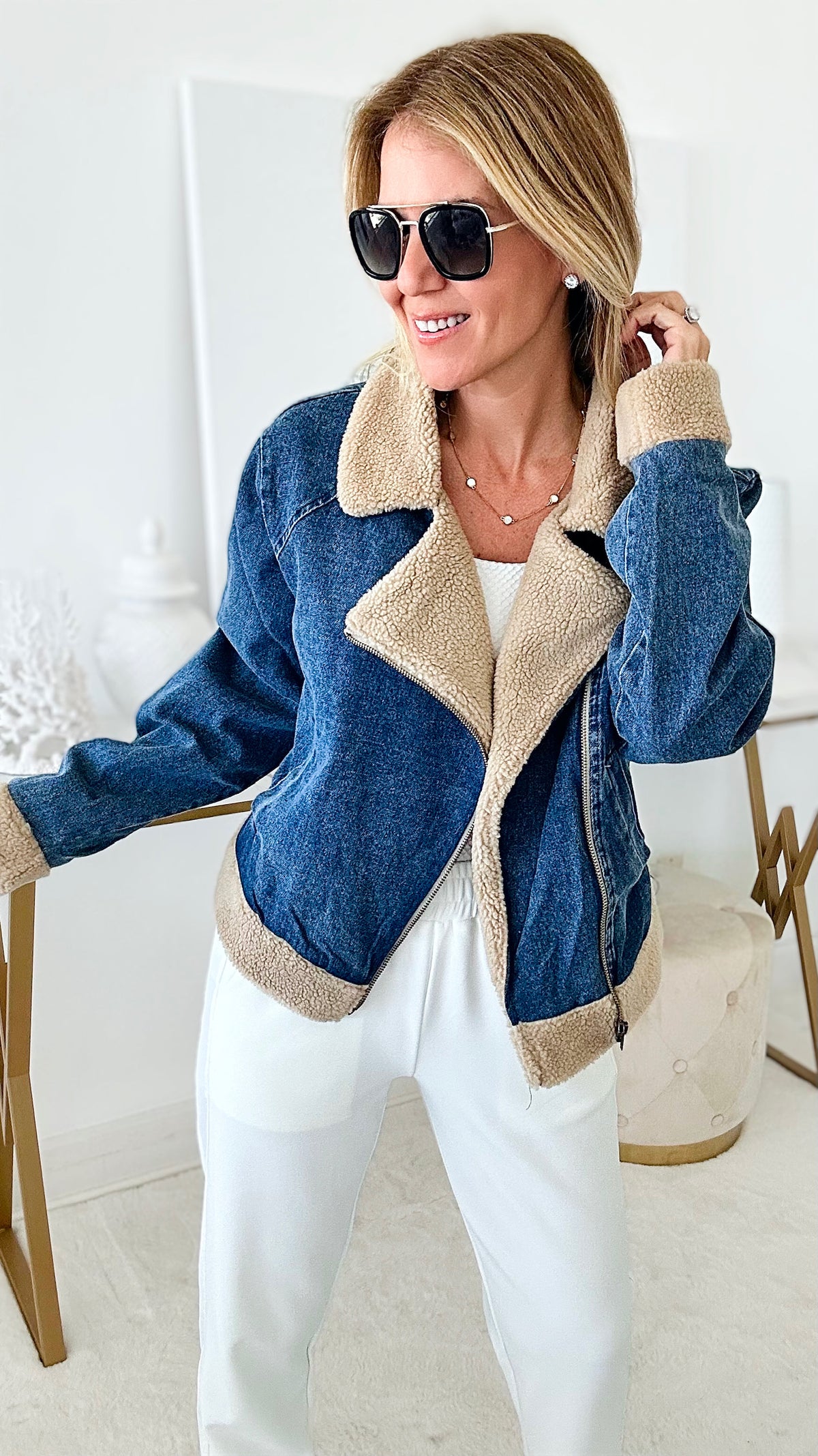 Teddy Meets Denim Jacket-160 Jackets-Rousseau-Coastal Bloom Boutique, find the trendiest versions of the popular styles and looks Located in Indialantic, FL