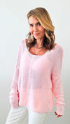 Long Sleeve V-Neck Soft Cable Knit - Baby Pink-140 Sweaters-Miracle-Coastal Bloom Boutique, find the trendiest versions of the popular styles and looks Located in Indialantic, FL