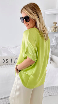 Effortless Italian V Neck Top - Lime-110 Short Sleeve Tops-Yolly-Coastal Bloom Boutique, find the trendiest versions of the popular styles and looks Located in Indialantic, FL