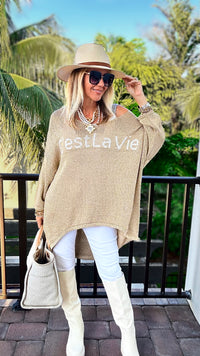 Italian C'est La Vie Knit Pullover - Gold-140 Sweaters-Yolly-Coastal Bloom Boutique, find the trendiest versions of the popular styles and looks Located in Indialantic, FL