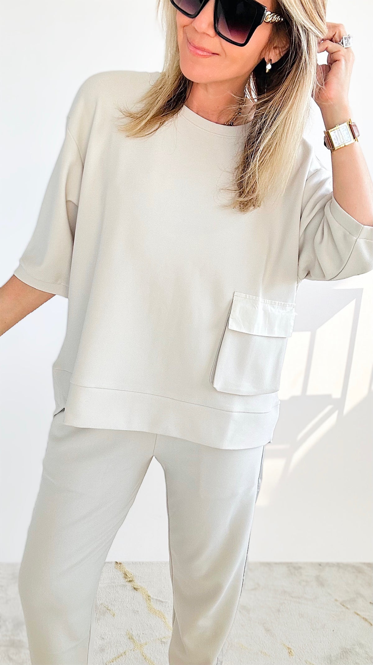 Santorini By Night High Low Top - Beige-130 Long Sleeve Tops-Joh Apparel-Coastal Bloom Boutique, find the trendiest versions of the popular styles and looks Located in Indialantic, FL