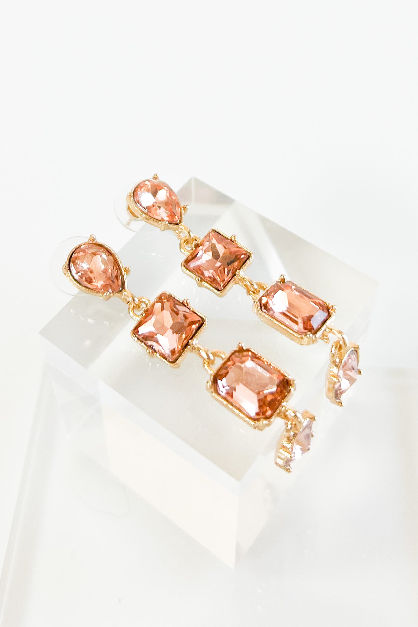 CZ Pear & Emerald Teardrop Earrings - Gold Peach-230 Jewelry-LA JEWELRY PLAZA-Coastal Bloom Boutique, find the trendiest versions of the popular styles and looks Located in Indialantic, FL
