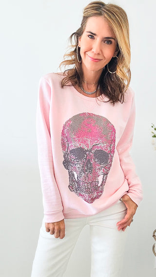 CB CUSTOM Pink Skull Classic Sweatshirt-130 Long Sleeve Tops-HOLLY / CB-Coastal Bloom Boutique, find the trendiest versions of the popular styles and looks Located in Indialantic, FL