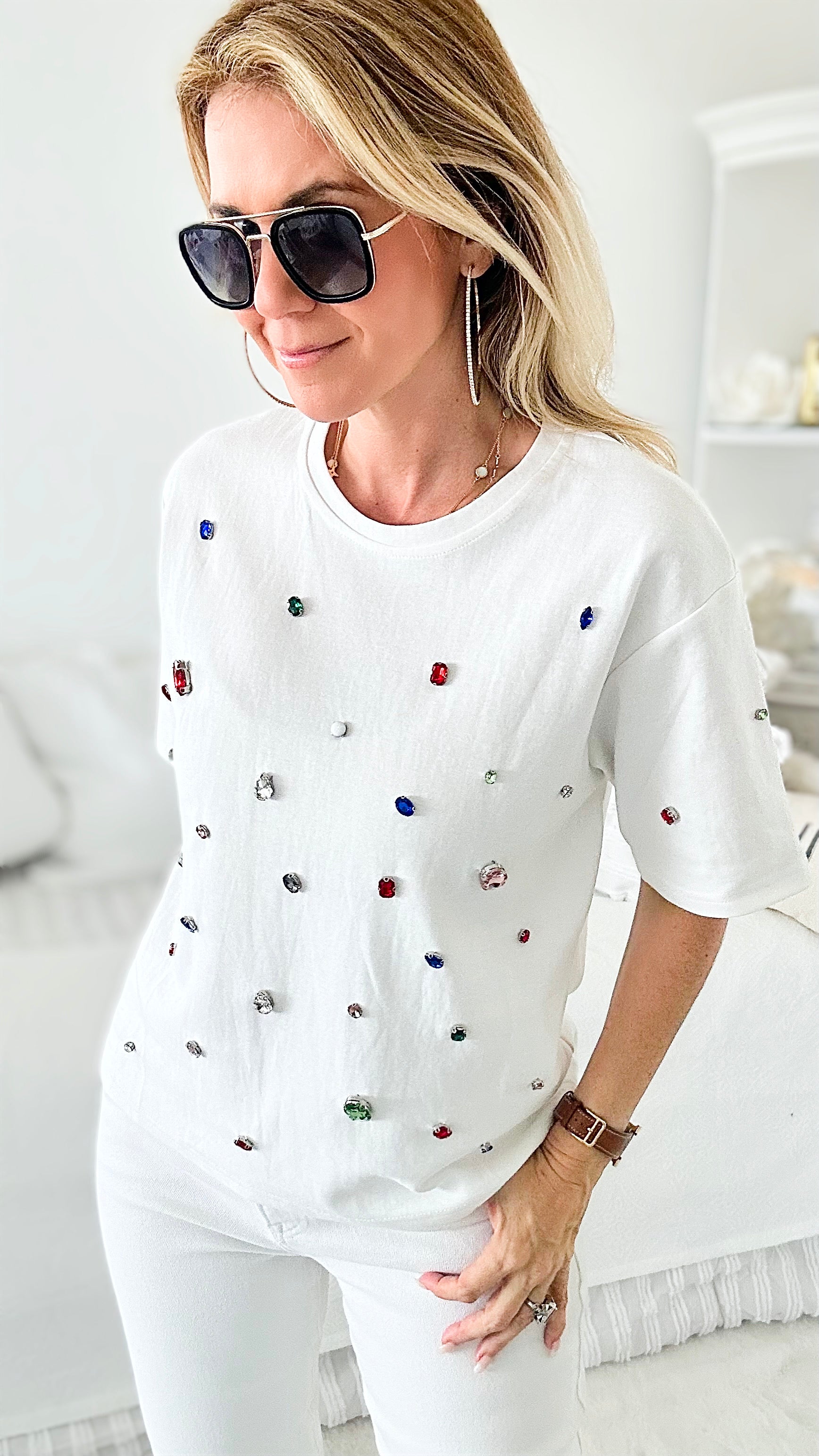 Las Vegas Tee - White-110 Short Sleeve Tops-LA' ROS-Coastal Bloom Boutique, find the trendiest versions of the popular styles and looks Located in Indialantic, FL