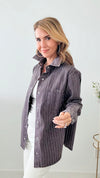 Embellished Rhinestone Striped Jacket - Charcoal-160 Jackets-Rousseau-Coastal Bloom Boutique, find the trendiest versions of the popular styles and looks Located in Indialantic, FL
