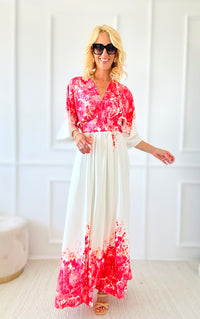 Kimono Sleeves Tie Back Print Maxi Dress-200 Dresses/Jumpsuits/Rompers-Aakaa-Coastal Bloom Boutique, find the trendiest versions of the popular styles and looks Located in Indialantic, FL