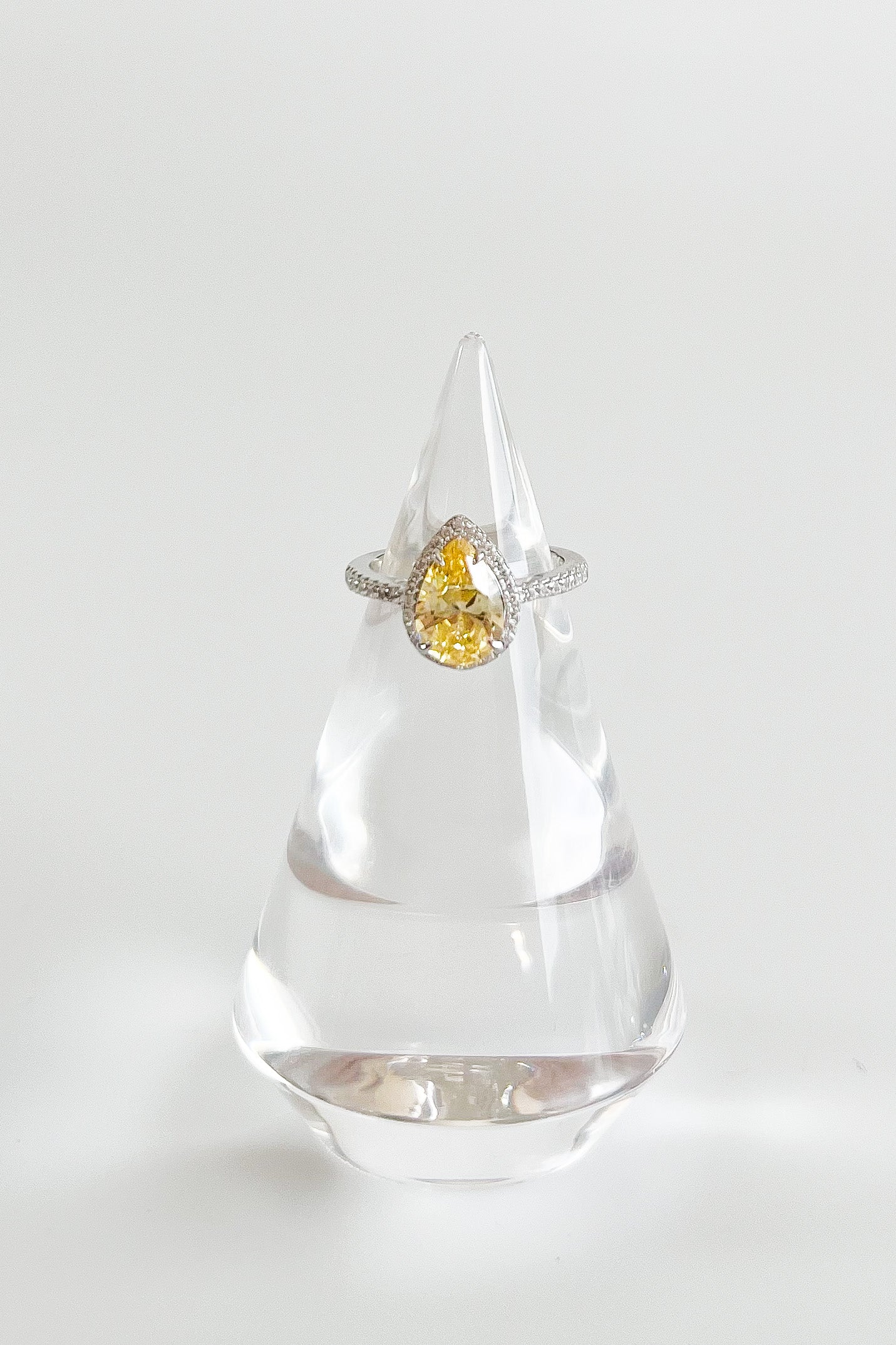 Sterling Silver Canary Pear Halo Ring-230 Jewelry-NYC-Coastal Bloom Boutique, find the trendiest versions of the popular styles and looks Located in Indialantic, FL