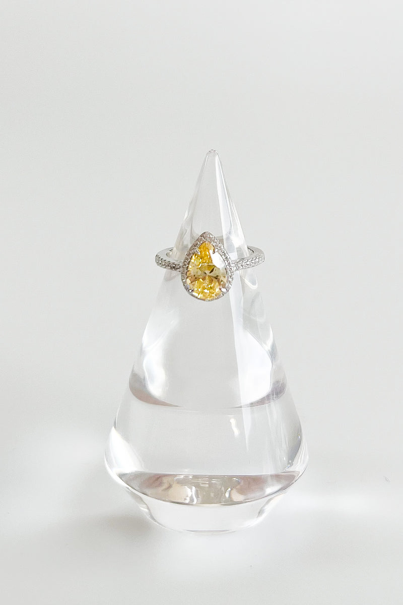 Sterling Silver Canary Pear Halo Ring-230 Jewelry-NYC-Coastal Bloom Boutique, find the trendiest versions of the popular styles and looks Located in Indialantic, FL