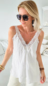 Elegant Lace & Crinkle Italian Top - White-100 Sleeveless Tops-Germany-Coastal Bloom Boutique, find the trendiest versions of the popular styles and looks Located in Indialantic, FL