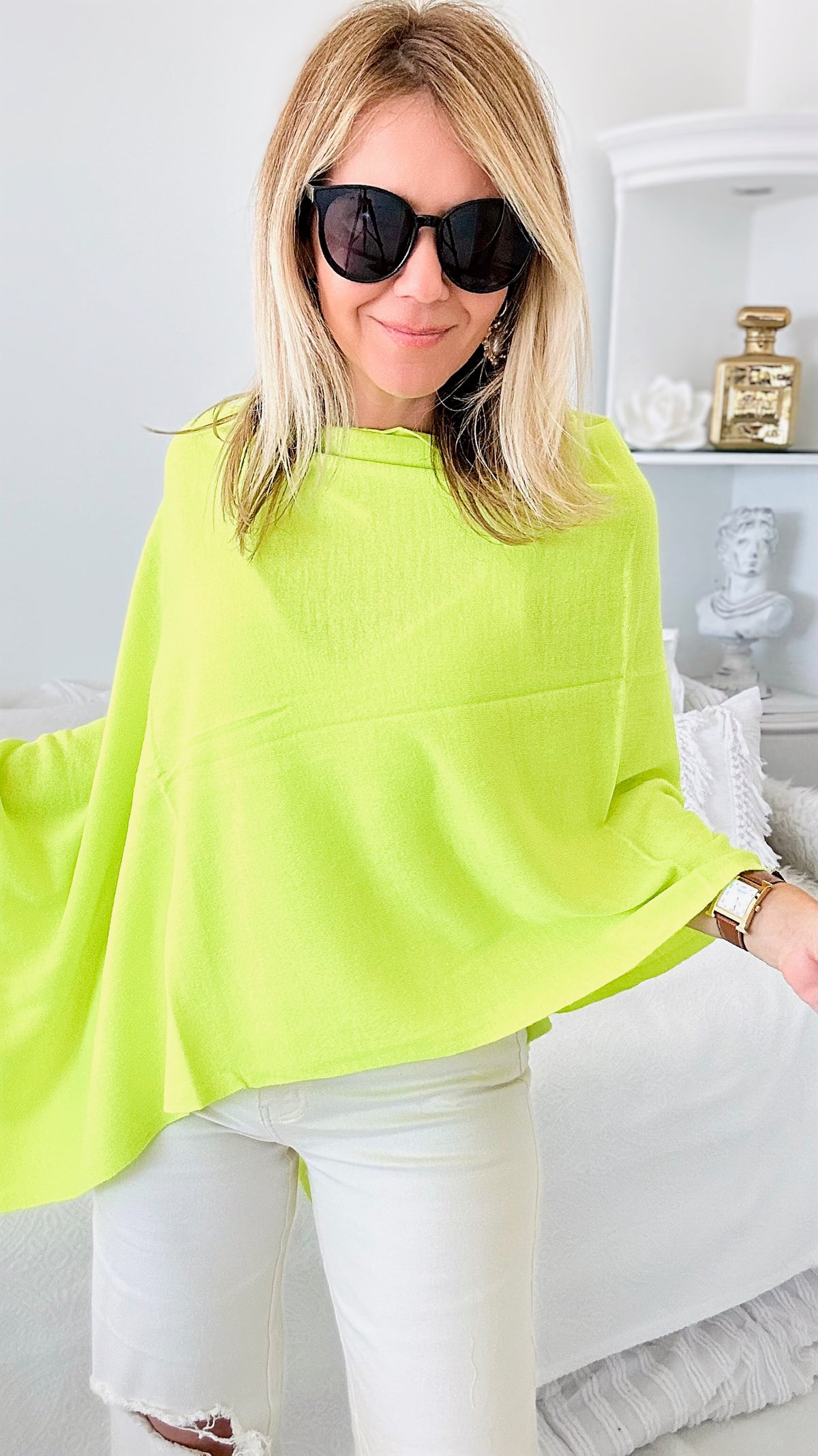 Any Season Poncho Topper - Neon Green-150 Cardigans/Layers-Designer House-Coastal Bloom Boutique, find the trendiest versions of the popular styles and looks Located in Indialantic, FL