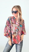 Boho Flowers Ruffled V-Neck Blouse-130 Long Sleeve Tops-Fate By LFD-Coastal Bloom Boutique, find the trendiest versions of the popular styles and looks Located in Indialantic, FL