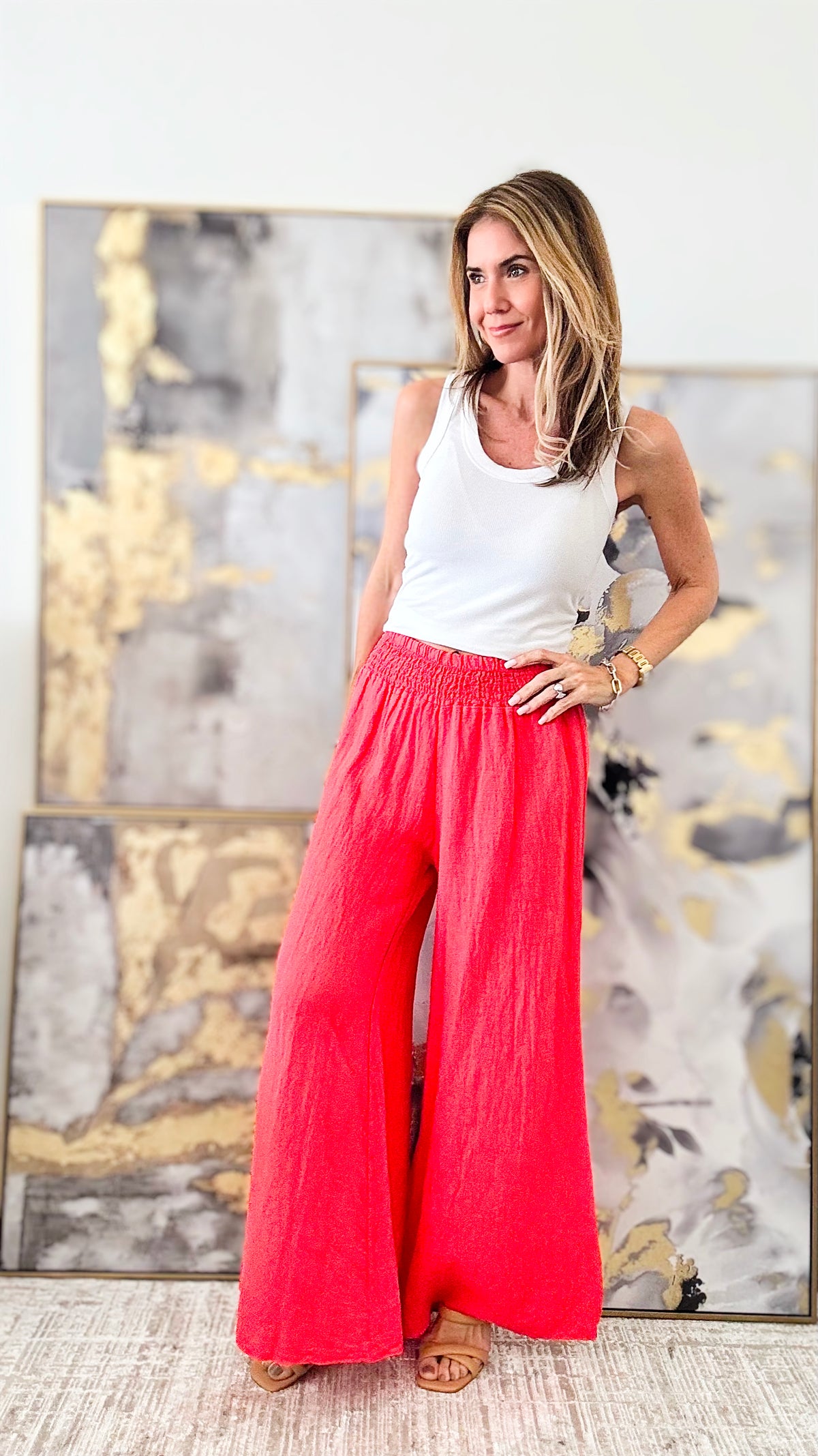 Born Free Linen Italian Palazzo - Coral-170 Bottoms-Germany-Coastal Bloom Boutique, find the trendiest versions of the popular styles and looks Located in Indialantic, FL