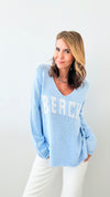 "Beach" Lightweight Knit V Neck - Beach Sky-140 Sweaters-Miracle-Coastal Bloom Boutique, find the trendiest versions of the popular styles and looks Located in Indialantic, FL