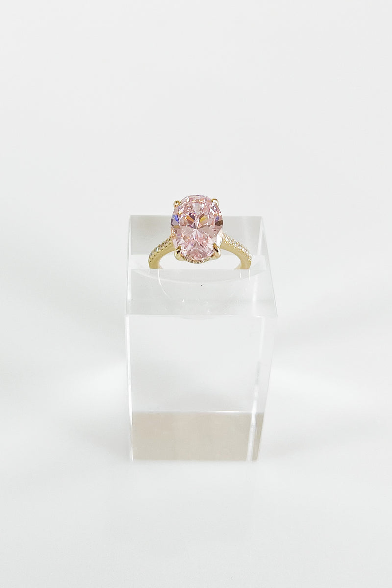 Sterling Silver Light Pink Oval Ring - Gold-230 Jewelry-NYC-Coastal Bloom Boutique, find the trendiest versions of the popular styles and looks Located in Indialantic, FL