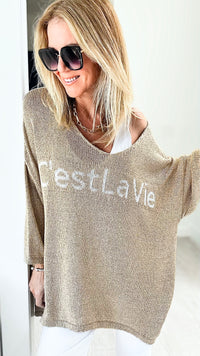 Italian C'est La Vie Knit Pullover - Gold-140 Sweaters-Yolly-Coastal Bloom Boutique, find the trendiest versions of the popular styles and looks Located in Indialantic, FL