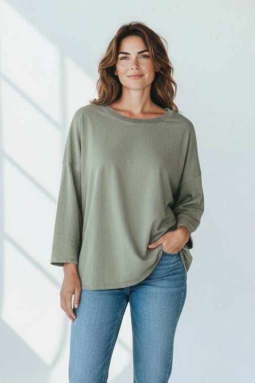 Italian French Terry Wide Crew Top-Fatigue-110 Long Sleeve Tops-FATTURA ACCOMPAGNATORIA-Coastal Bloom Boutique, find the trendiest versions of the popular styles and looks Located in Indialantic, FL