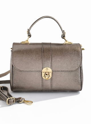 Italian Genuine La Contessa Top-Handle Bag - Bronze