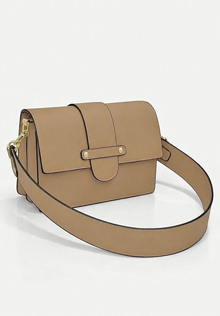 Italian Genuine Leather Rosetta Structured Bag - Taupe
