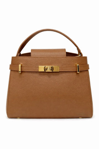 Italian Leather Solara Lock Bag - Lt Camel