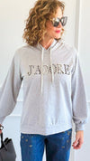J'Adore Sparkle Italian Hoodie- Grey-140 Sweaters-CRIS S.R.L.-Coastal Bloom Boutique, find the trendiest versions of the popular styles and looks Located in Indialantic, FL