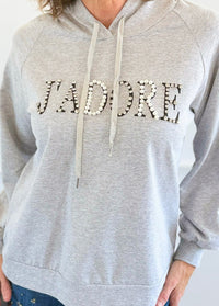 J'Adore Sparkle Italian Hoodie- Grey-140 Sweaters-CRIS S.R.L.-Coastal Bloom Boutique, find the trendiest versions of the popular styles and looks Located in Indialantic, FL