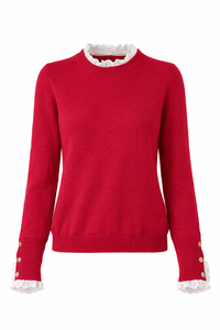 Jet Set Lace Cuff Knit Top - Red