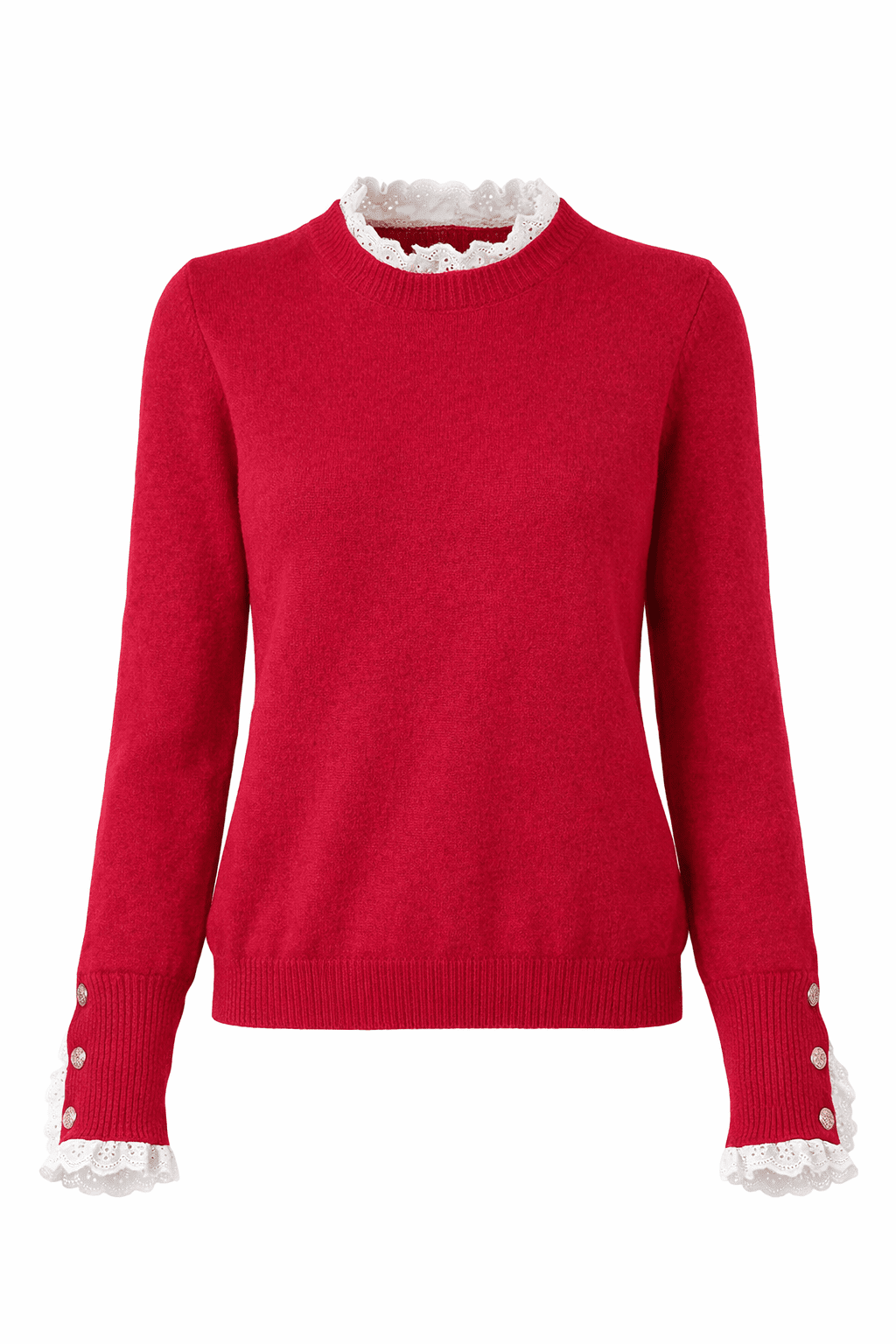Jet Set Lace Cuff Knit Top - Red
