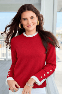Jet Set Lace Cuff Knit Top - Red