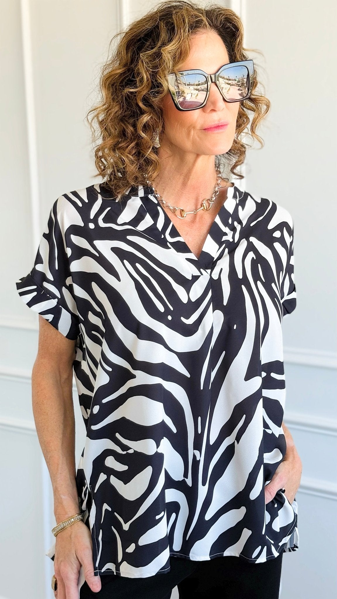 Jungle Rhythm V-Neck Top-110 Short Sleeve Tops-JODIFL-Coastal Bloom Boutique, find the trendiest versions of the popular styles and looks Located in Indialantic, FL