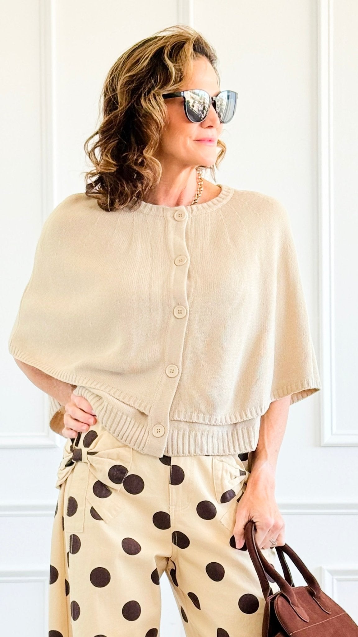Knit Button Front Cape Poncho -Beige-150 Cardigans/Layers-NYW-Coastal Bloom Boutique, find the trendiest versions of the popular styles and looks Located in Indialantic, FL