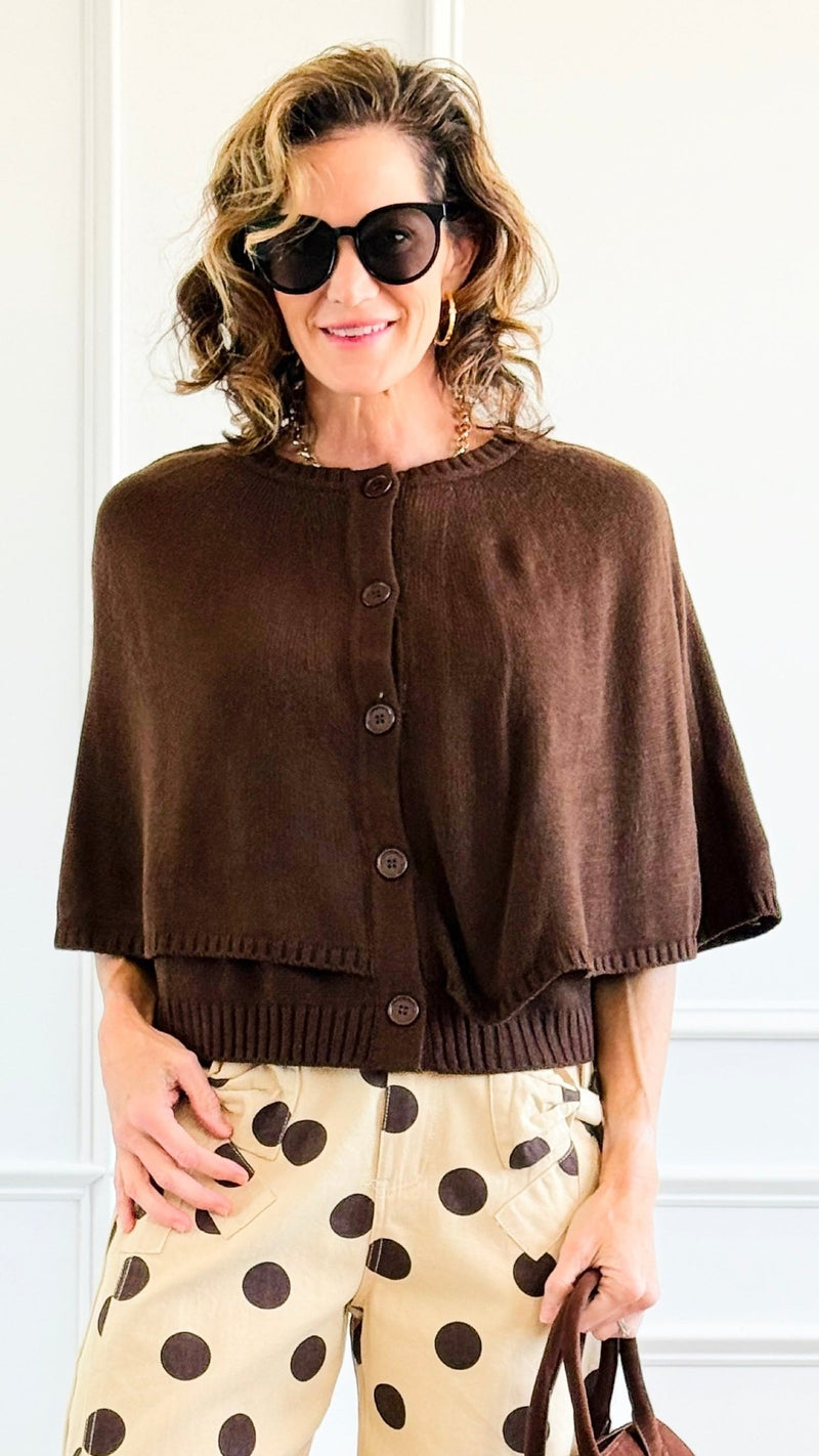 Knit Button Front Cape Poncho - Brown-150 Cardigans/Layers-NYW-Coastal Bloom Boutique, find the trendiest versions of the popular styles and looks Located in Indialantic, FL