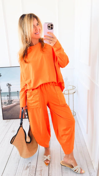 La Spezia Barrel Italian Cotton Pants - Orange