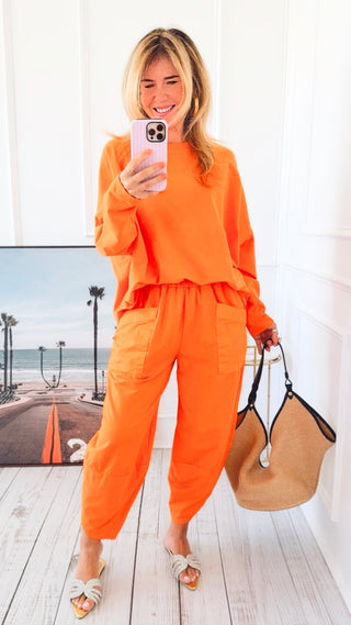 La Spezia Barrel Italian Cotton Pants - Orange