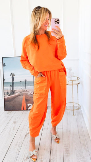 La Spezia Barrel Italian Cotton Pants - Orange