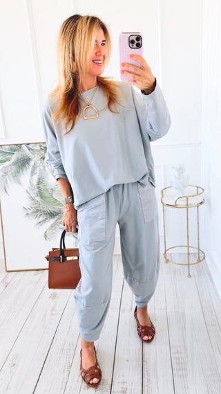 La Spezia Barrel Italian Cotton Pants - Steel Grey