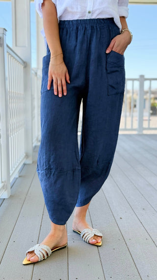 La Spezia Barrel Linen Italian Pant- Cobalt Blue