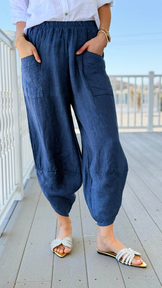La Spezia Barrel Linen Italian Pant- Cobalt Blue