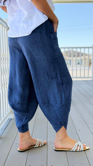 La Spezia Barrel Linen Italian Pant- Cobalt Blue