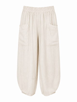 La Spezia Barrel Linen Italian Pant- Ecru