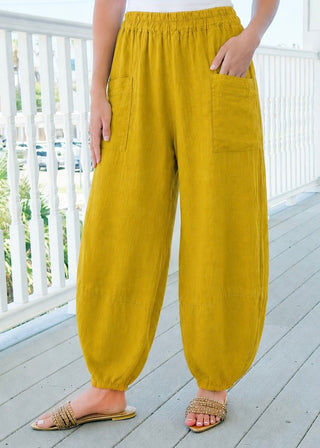 La Spezia Barrel Linen Italian Pant- Mustard