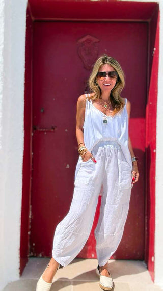 La Spezia Barrel Linen Italian Pant- White