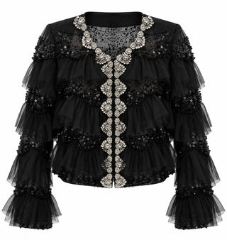 Lace Ruffle Jacket - Black