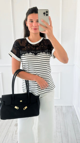 Lace Stripe Top - Black