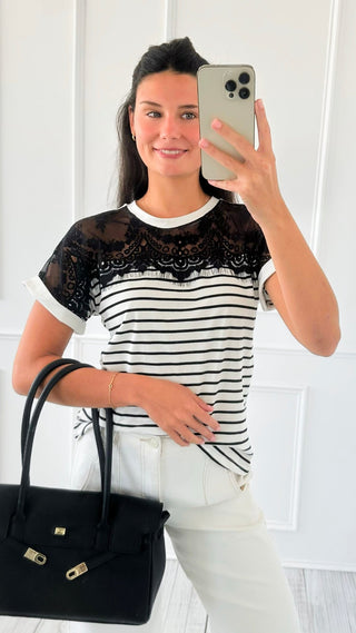 Lace Stripe Top - Black