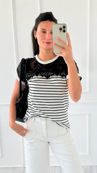 Lace Stripe Top - Black